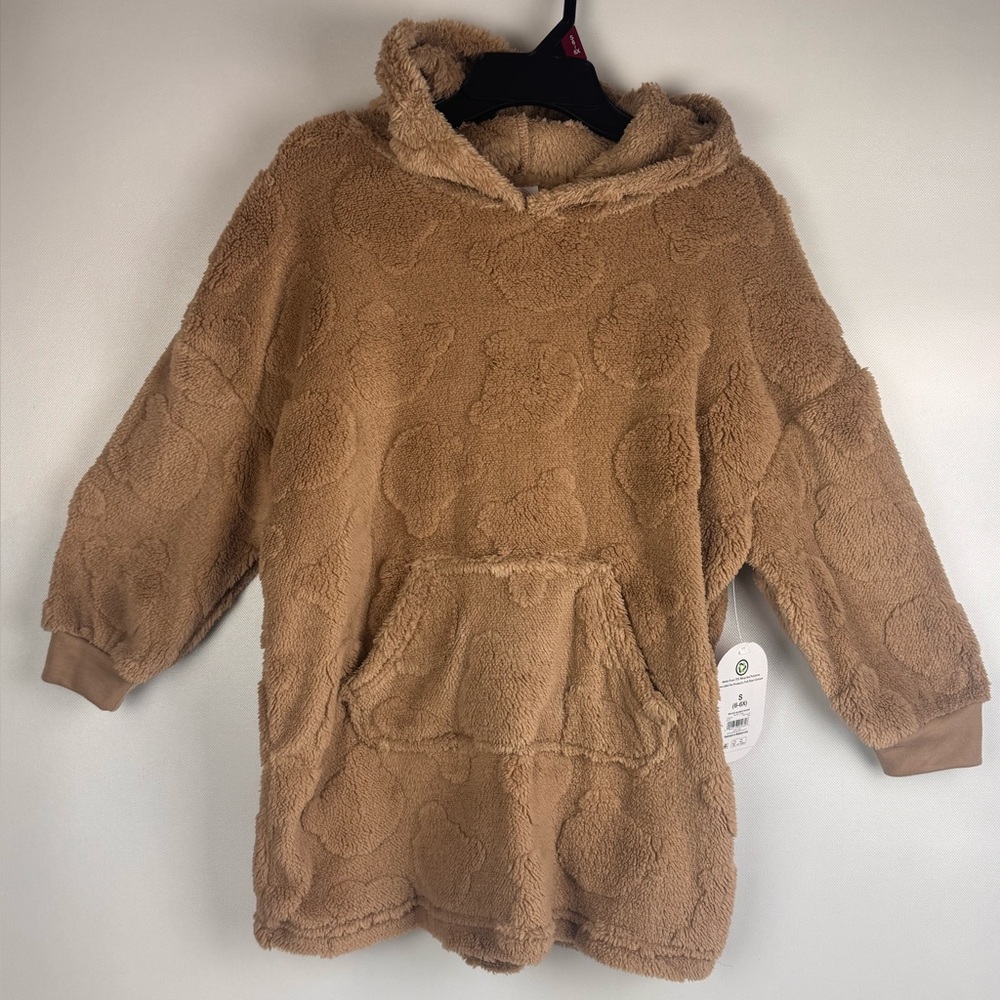 Wonder Nation Tan Bear head Hooded Fleece Pullover NWT size MED 7/8